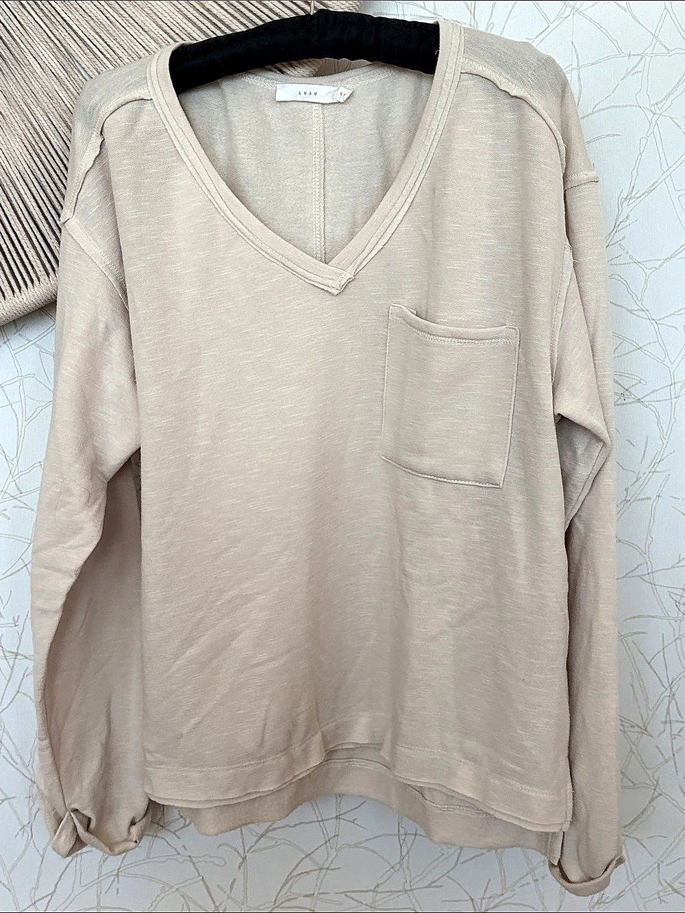 LUSH Beige Long Sleeve V-Neck Top
